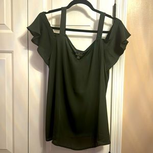Ladies new cold shoulder blouse, dark olive green, size Large